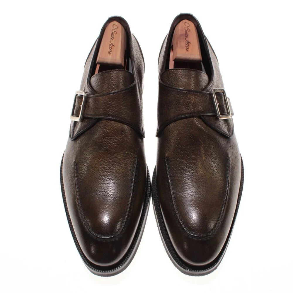 Di Bianco NWD Single Monk Strap Dress Shoes Size 9.5 US in Green Pebbled Leather